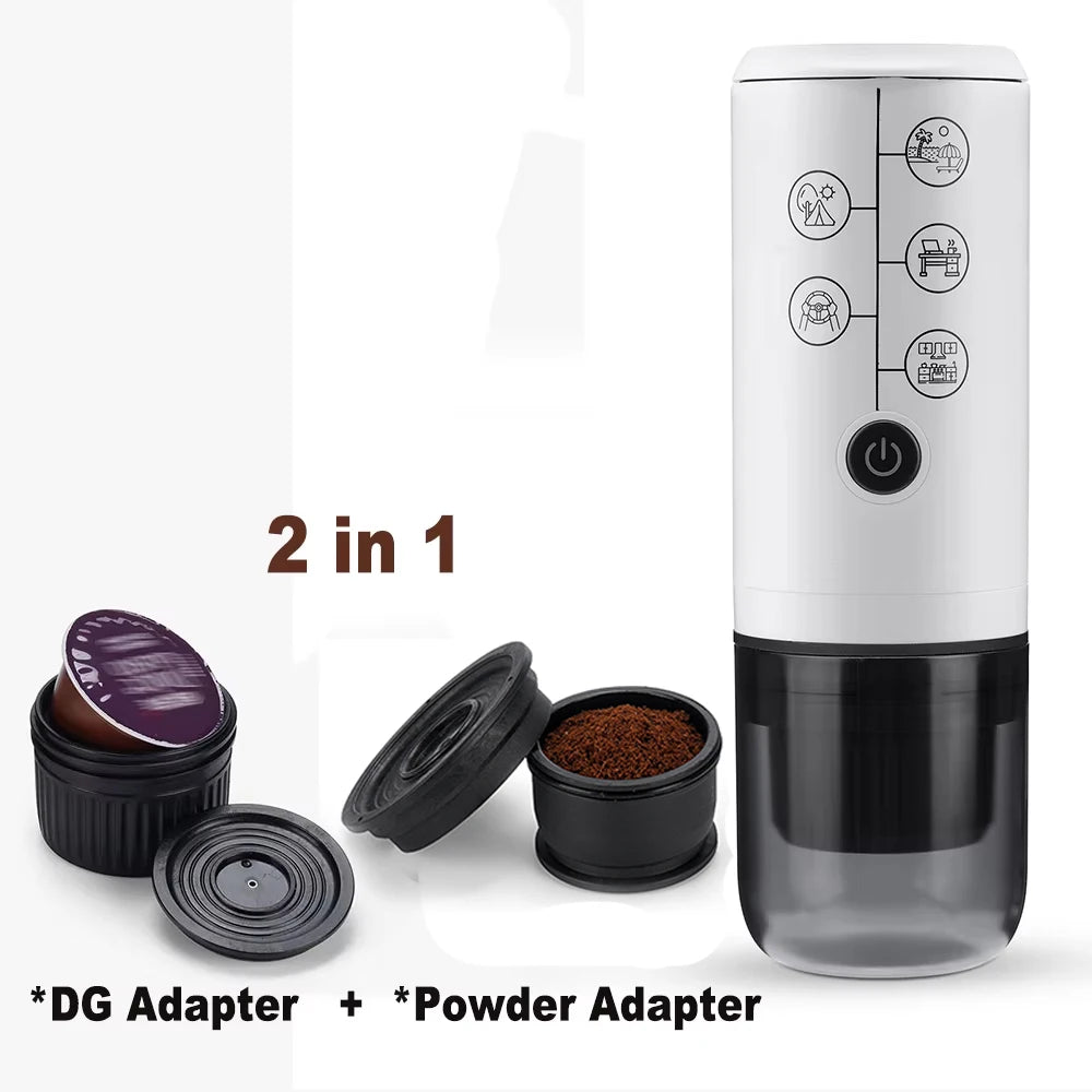 Coffee Machine Travel Portable Espresso for Car & Home Camping Coffee Maker 2-in-1 Capsule Powder Nespresso or Dolce Gusto