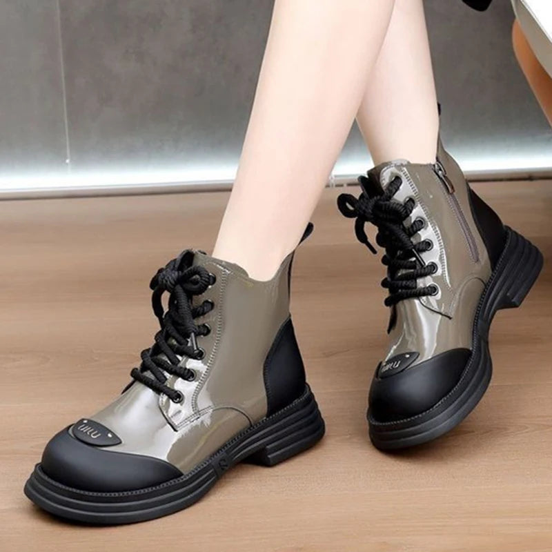 Ankle Boots Women New Winter Round Toe Lace-up Short Boots Women's Platform Heightening Designer Knight Boots Women Shoes