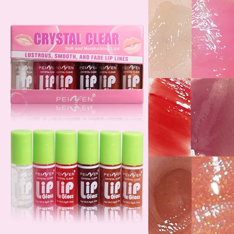 6 Colors Moisturizing Shimmer Lip Jelly Set Glossy Transparent Lip Essential Oil Long Lasting Lip Glaze Makeup Lip Plumper Serum