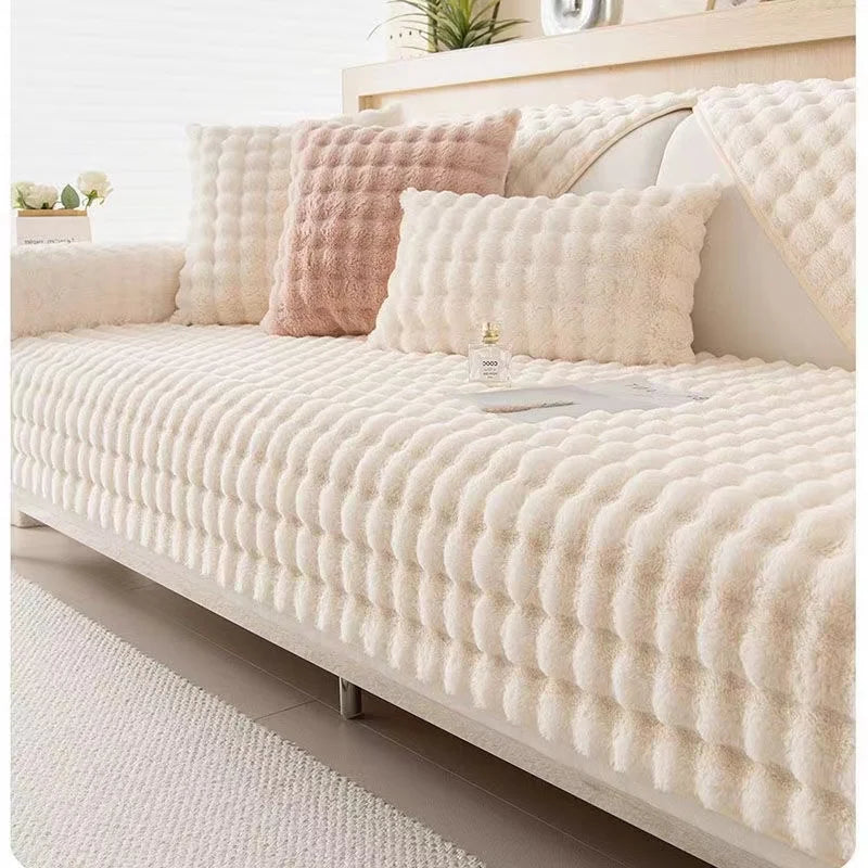 Bubble Imitation Rabbit Fur Plush Sofa Slipcover Non-slip Soft Sofa Towel Couch Cushion Seat Cover for Living Room Modern Home