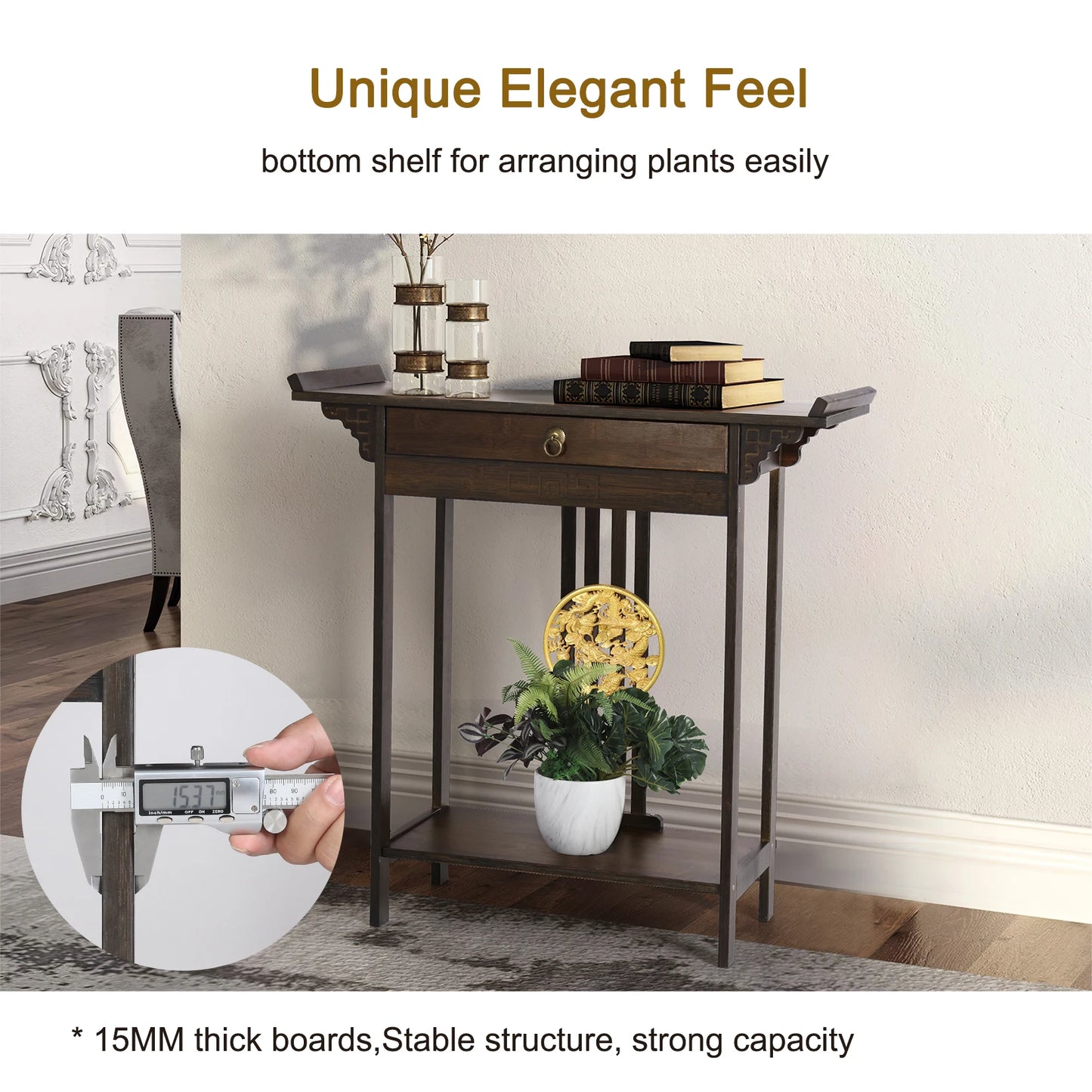 Console Table Chinese Entryway Sofa Side Table Skinny Hallway Table Sofa Table Furniture Rustic Brown with Drawer&Shelf