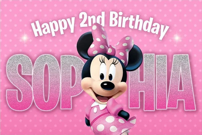 Custom Mickey Minnie or Mouse Backdrop Glitter Bow Baby Shower Girls Happy Birthday Party Photo Background Booths Studio Props