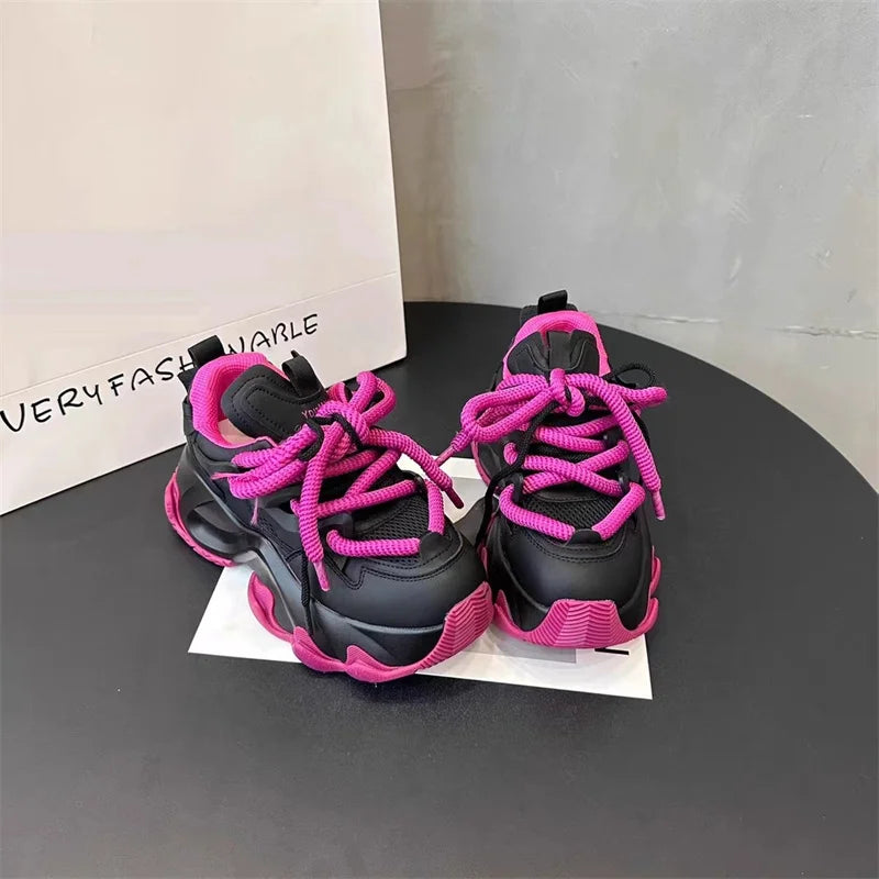 CINESSD New Fashion Sneakers Women New Autumn Hidden Heel Platform Sports Dad Shoes Woman Lace Up Breathable Mesh Casual Shoes