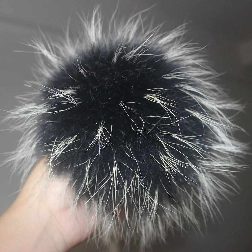 5pcs/ Lot Natural Raccoon Fur Pompoms 15cm Grey White Fox Pom Poms Fur Balls for Knitted Hat Cap Beanies DIY Real Fur Ponpon