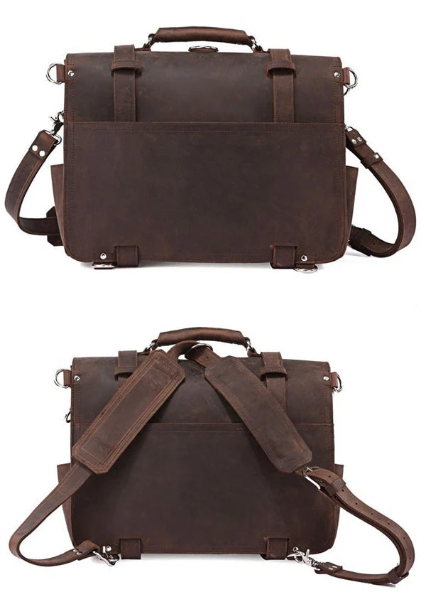 Vintage Crazy Horse Genuine Leather Men Briefcase Business Bag Large Leather Briefcase Male 15.6"Laptop Case Shoulder Bag office