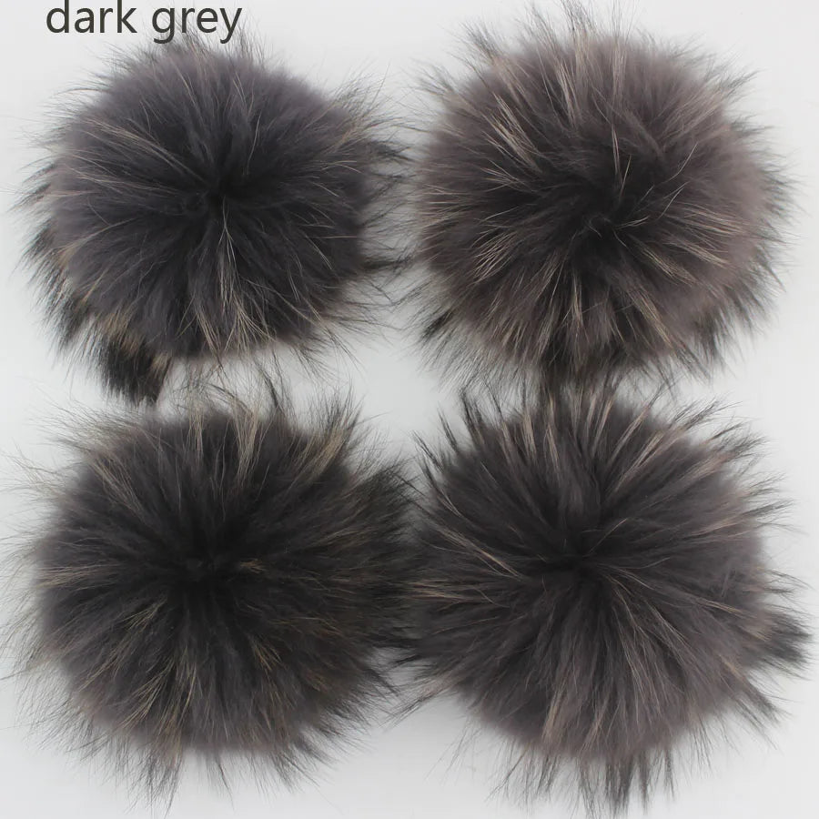 5pcs/ Lot Natural Raccoon Fur Pompoms 15cm Grey White Fox Pom Poms Fur Balls for Knitted Hat Cap Beanies DIY Real Fur Ponpon