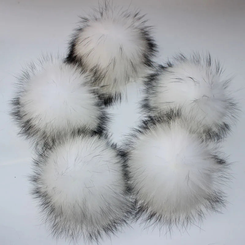 5pcs/ Lot Natural Raccoon Fur Pompoms 15cm Grey White Fox Pom Poms Fur Balls for Knitted Hat Cap Beanies DIY Real Fur Ponpon
