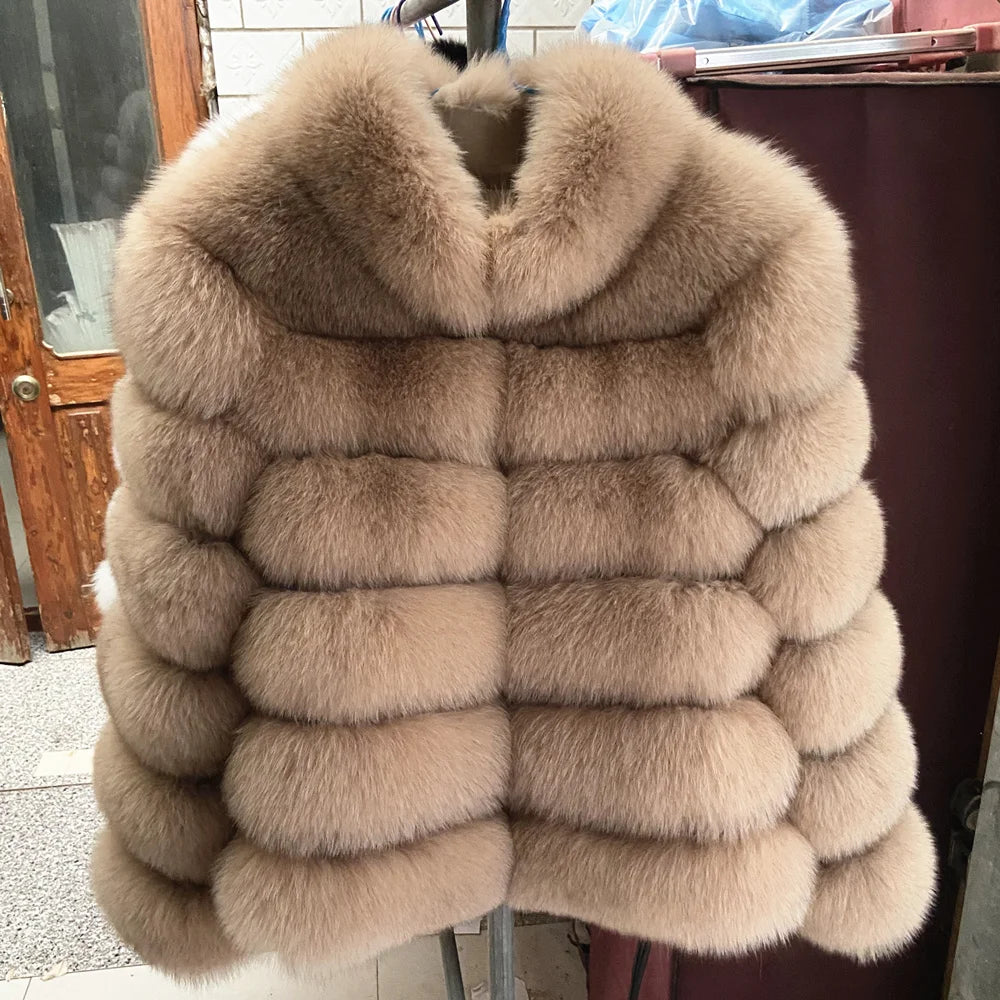 QUEENTINA Winter New Women's Cold Real Fox Fur Coat With Collar Especially Overcoat Leather Female Natural Plus Size 2023 Luxury