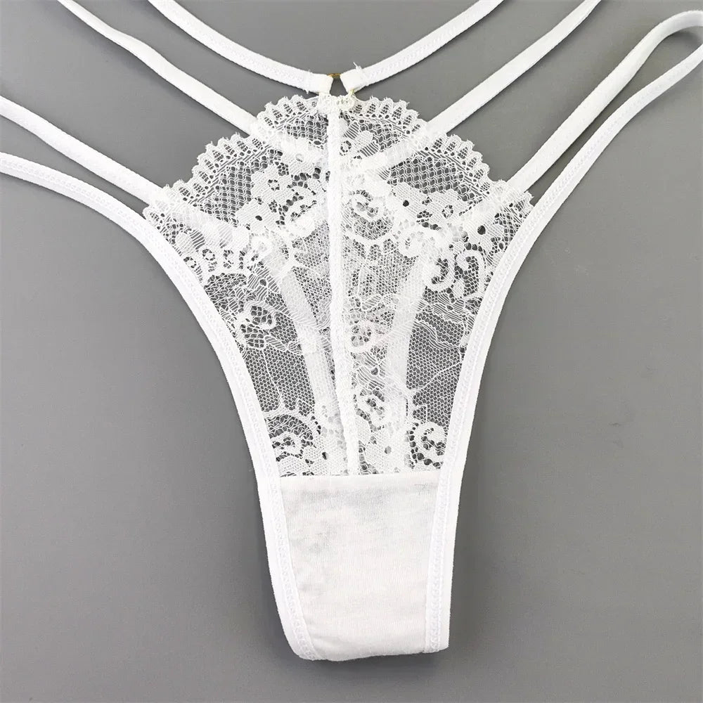 3 Pcs Lace Thin Strap Thong Women Low Waist Sexy Perspective Underwear Ladies Transparent G-string Panty Plus Size T-back