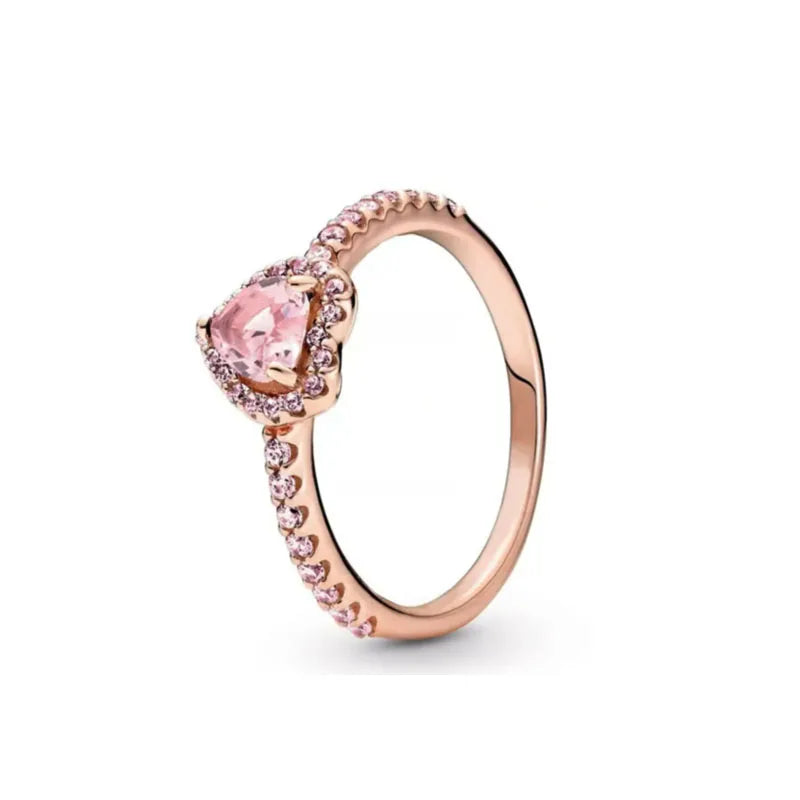 2024 New Gold Plated 925 Silver Ring Zircon Sparkling Double Band Heart Finger Ring Women Original Pandor Ring Fine Jewelry