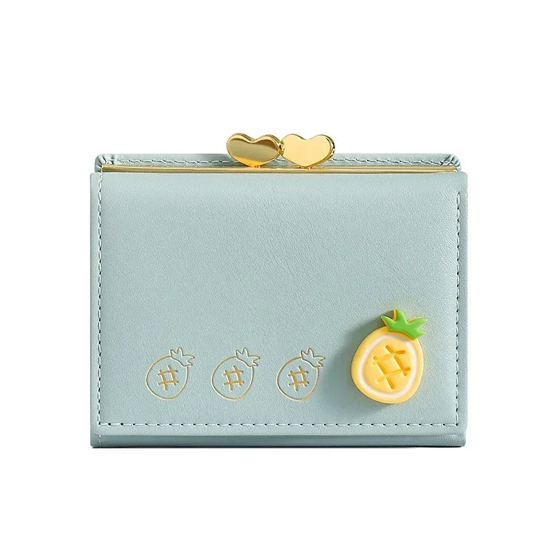 Cute Small Leather Pocket Wallet for Women Fruit Print Bifold Coin Purse Ladies Mini Short Purse Money Card Holders Clutch Bags