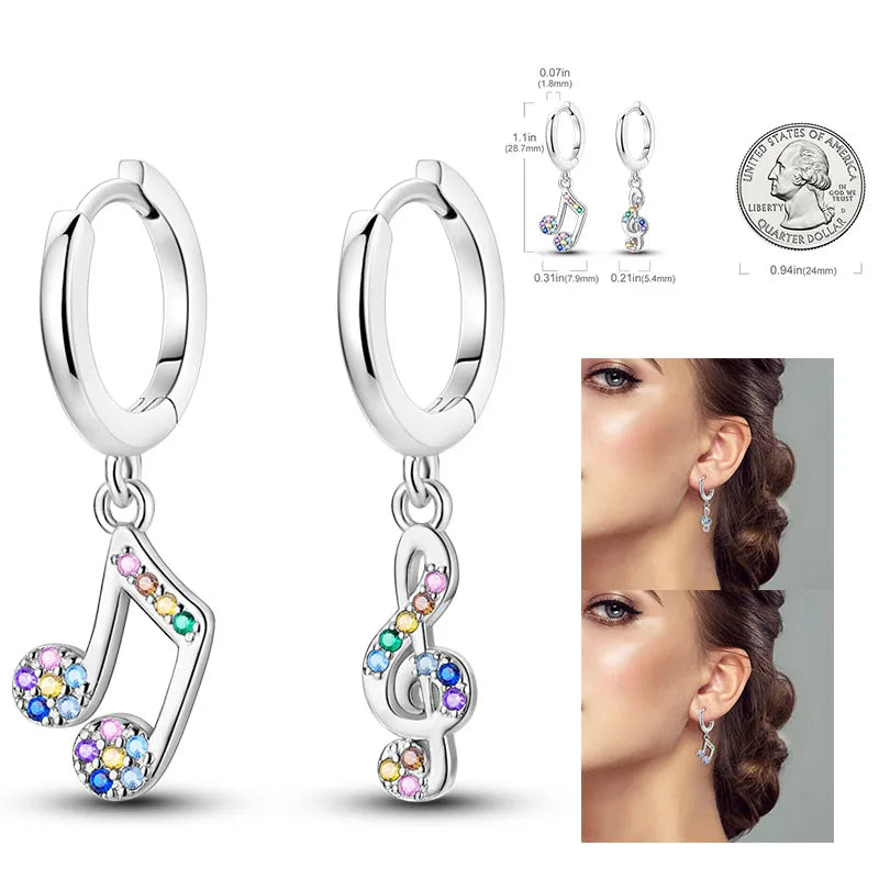 925 Silver Hoop Earrings  For Woman Pendientes Zircon Heart Shape Star Eardrop Original Earring Fashion Jewelry