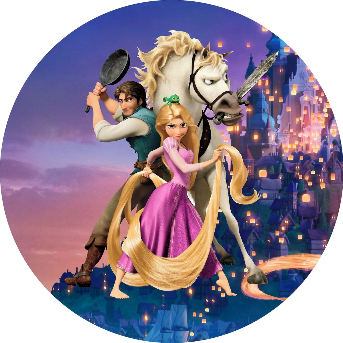 Tangled Rapunzel Princess Circle Backdrop Fairy Tale Castle Long Hair Girl Birthday Party Round Background Photo Studio Covers