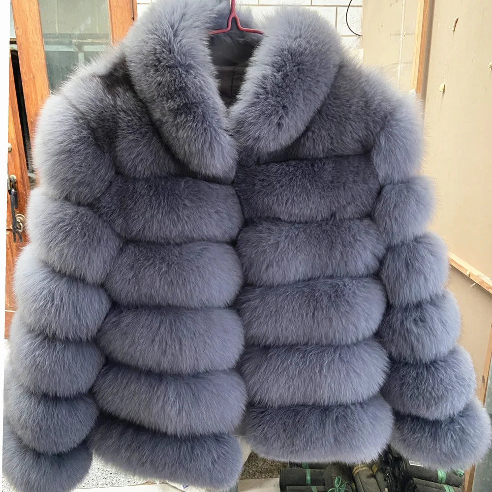 QUEENTINA Winter New Women's Cold Real Fox Fur Coat With Collar Especially Overcoat Leather Female Natural Plus Size 2023 Luxury