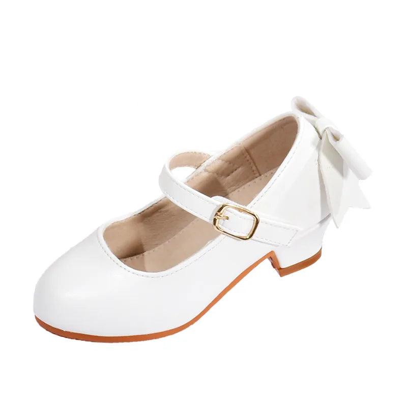 Girls' Leather Princess Shoes 2023 Children's Shoes Round-Toe Soft-Sole Girls High Heel Princess Crystal Party Dance Shoes