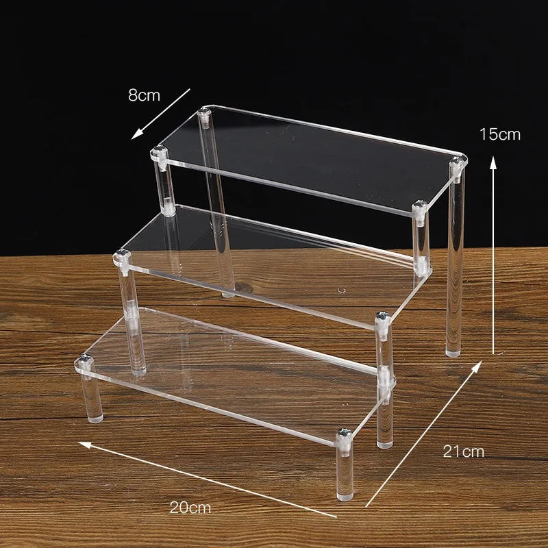1-5 Tier Acrylic Display Stand Clear Display Riser Rack for Cupcake Perfume Doll Décor Organizer Amiibo Funko POP Figures DC05