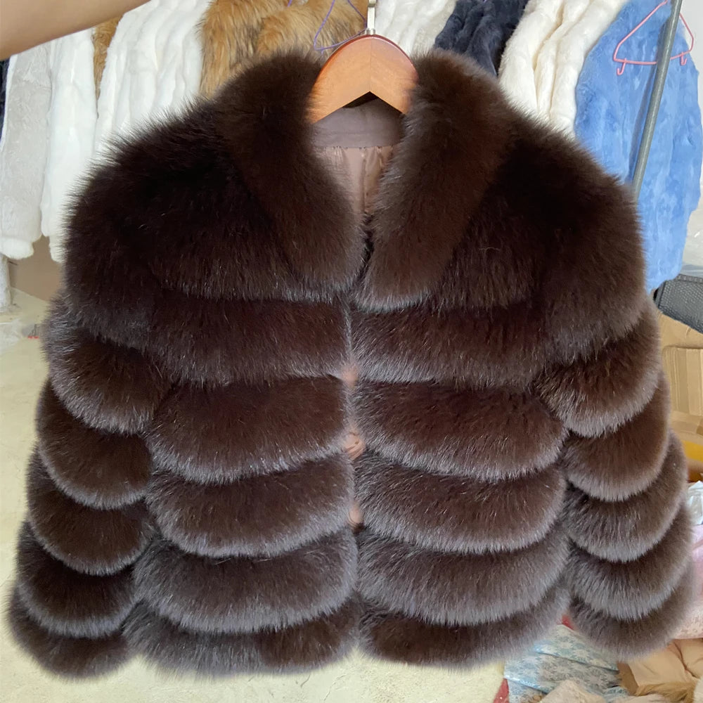 QUEENTINA Winter New Women's Cold Real Fox Fur Coat With Collar Especially Overcoat Leather Female Natural Plus Size 2023 Luxury