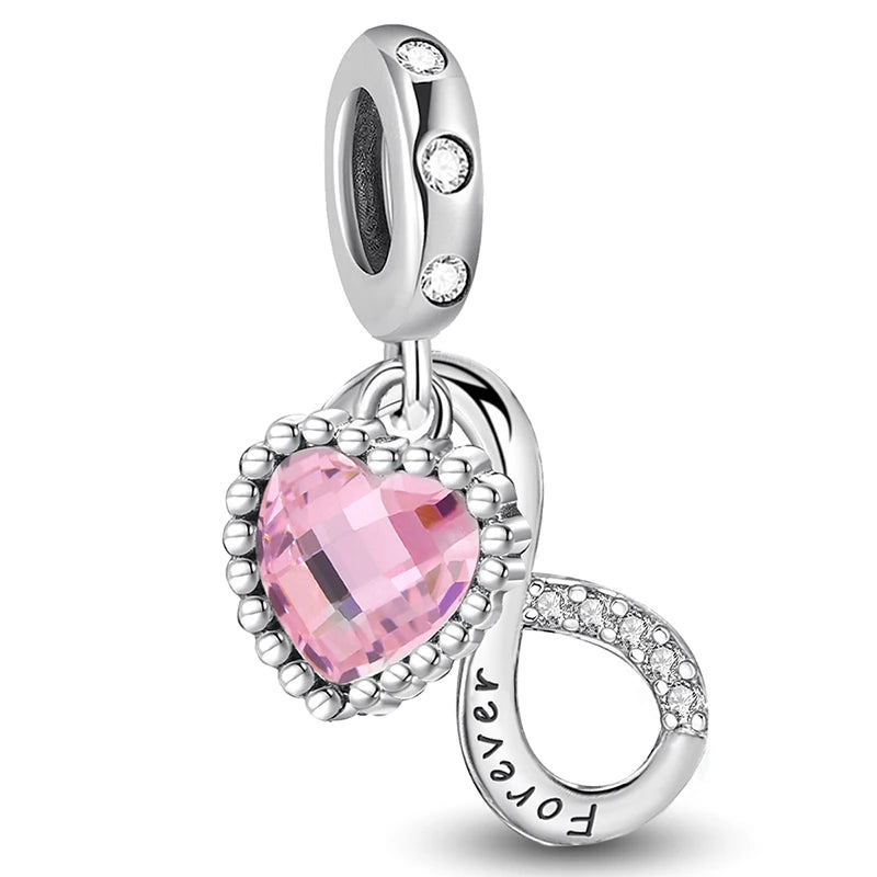 925 Sterling Silver Pendants Zircon Red Love Heart Charms Beads Fit Original Pandora Bracelet Bangles DIY Jewelry For Women