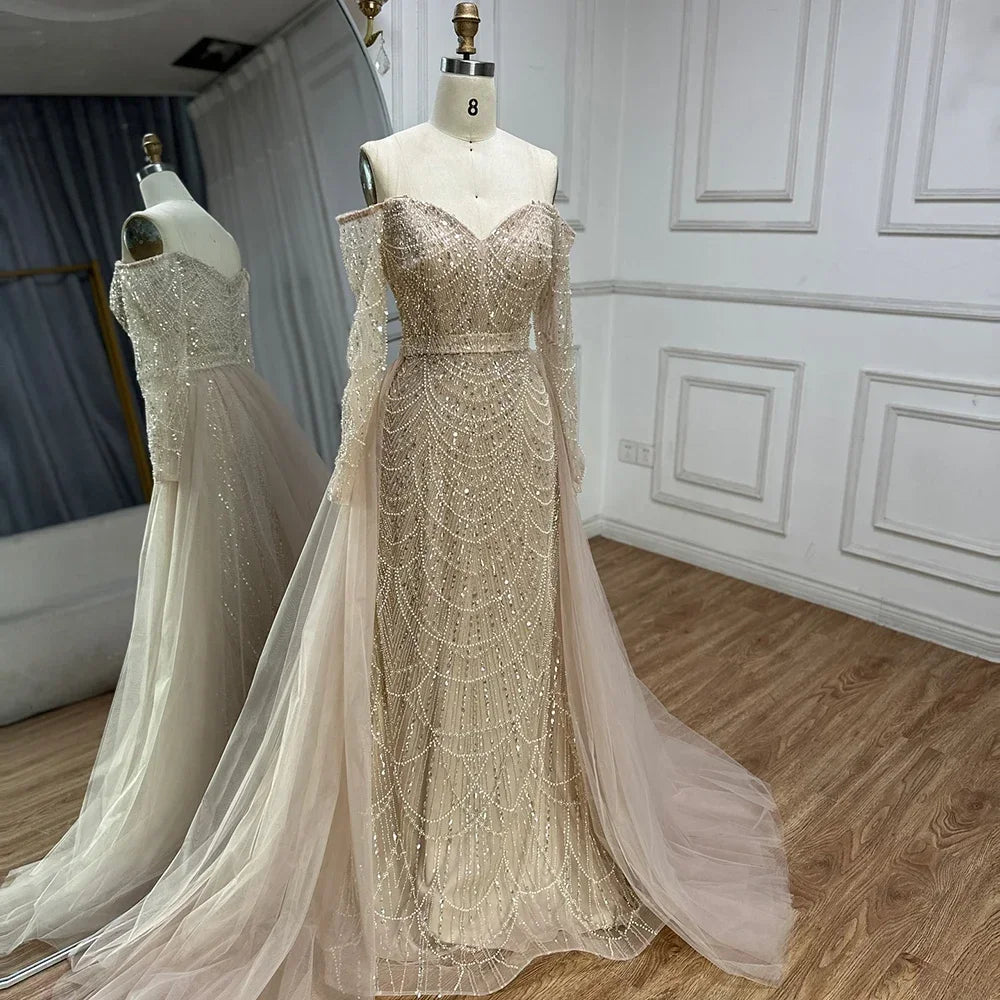 Serene Hill Customize Nude Mermaid Arabia Beaded Evening Dress Gown with Detachable Skirt for Formal Occasion 2025 BLA72243A