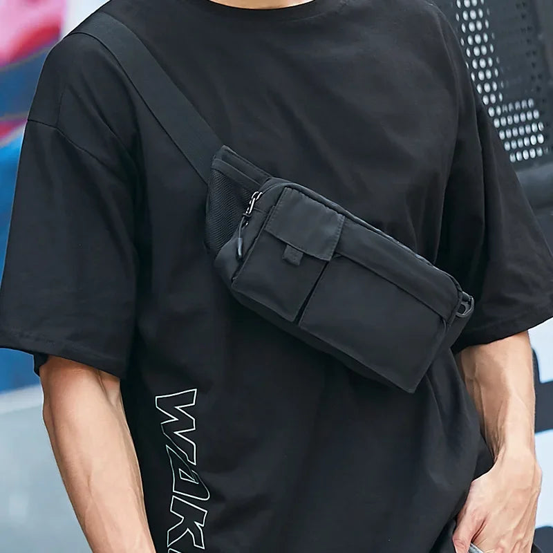Crossbody Small Bag for Men's Outdoor Cycling Oxford Fabric Solid Personalized Chest for Youth Trend Backpack Casual Waist Bag