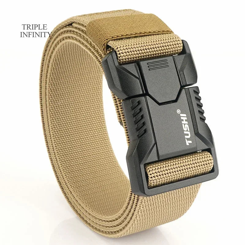 New Aluminum Alloy Quick Release Pluggable Buckle Elastic Belts For Men Durable Tactical Belt Cowboy Outdoor Army Belt Hunting