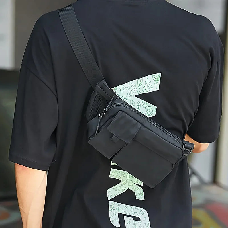 Crossbody Small Bag for Men's Outdoor Cycling Oxford Fabric Solid Personalized Chest for Youth Trend Backpack Casual Waist Bag