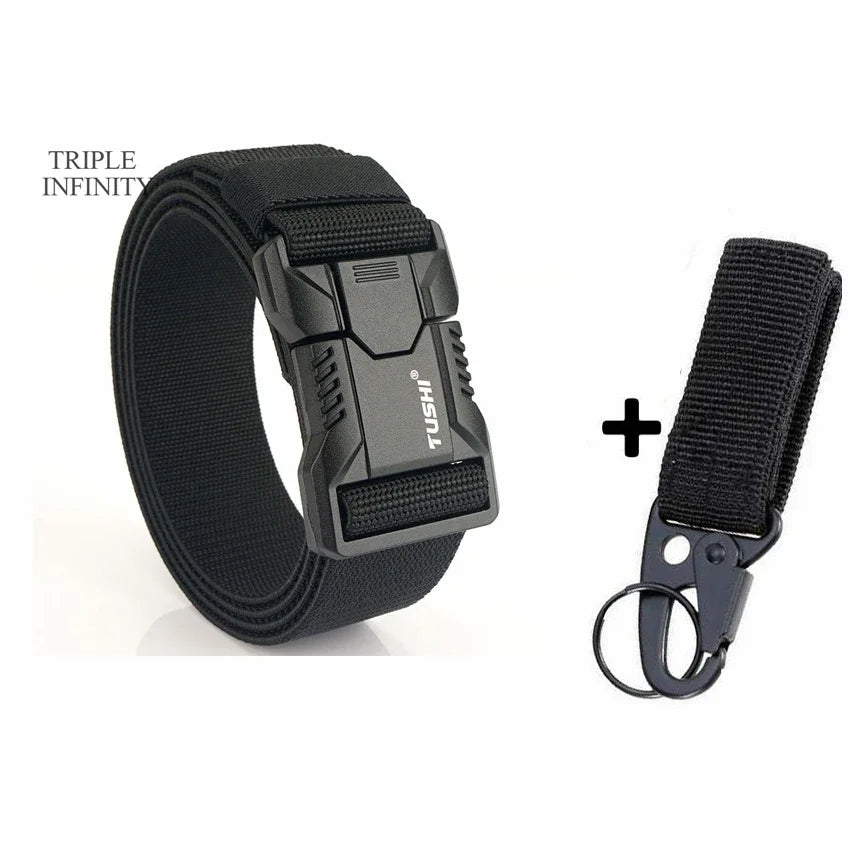New Aluminum Alloy Quick Release Pluggable Buckle Elastic Belts For Men Durable Tactical Belt Cowboy Outdoor Army Belt Hunting
