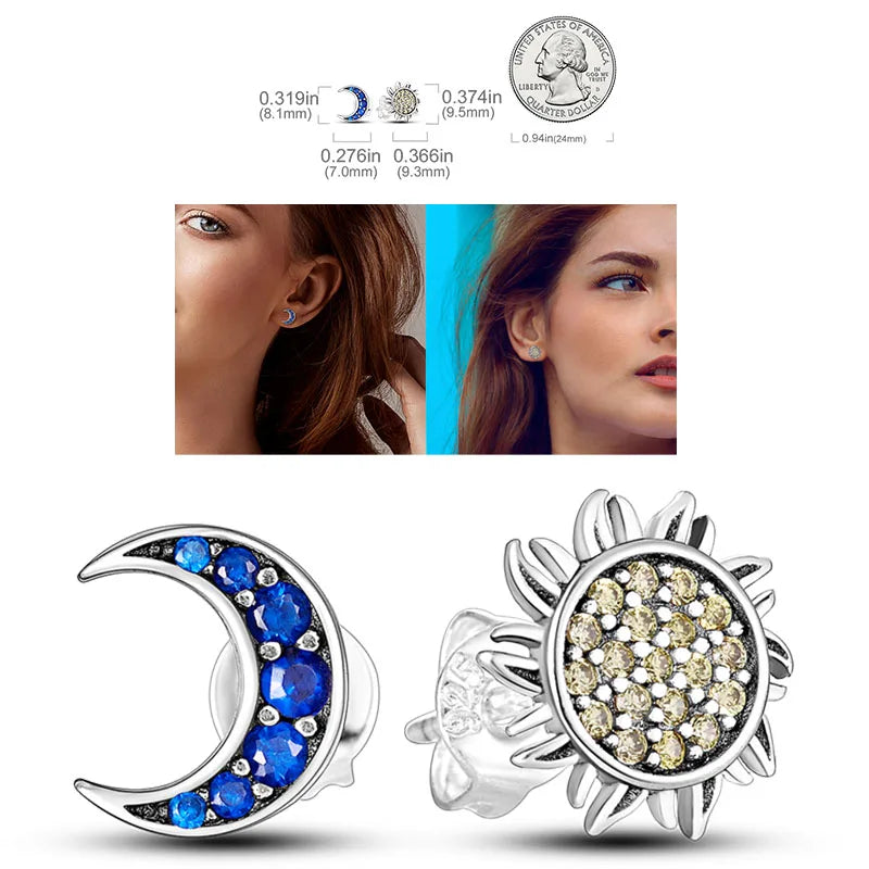 925 Silver Hoop Earrings  For Woman Pendientes Zircon Heart Shape Star Eardrop Original Earring Fashion Jewelry