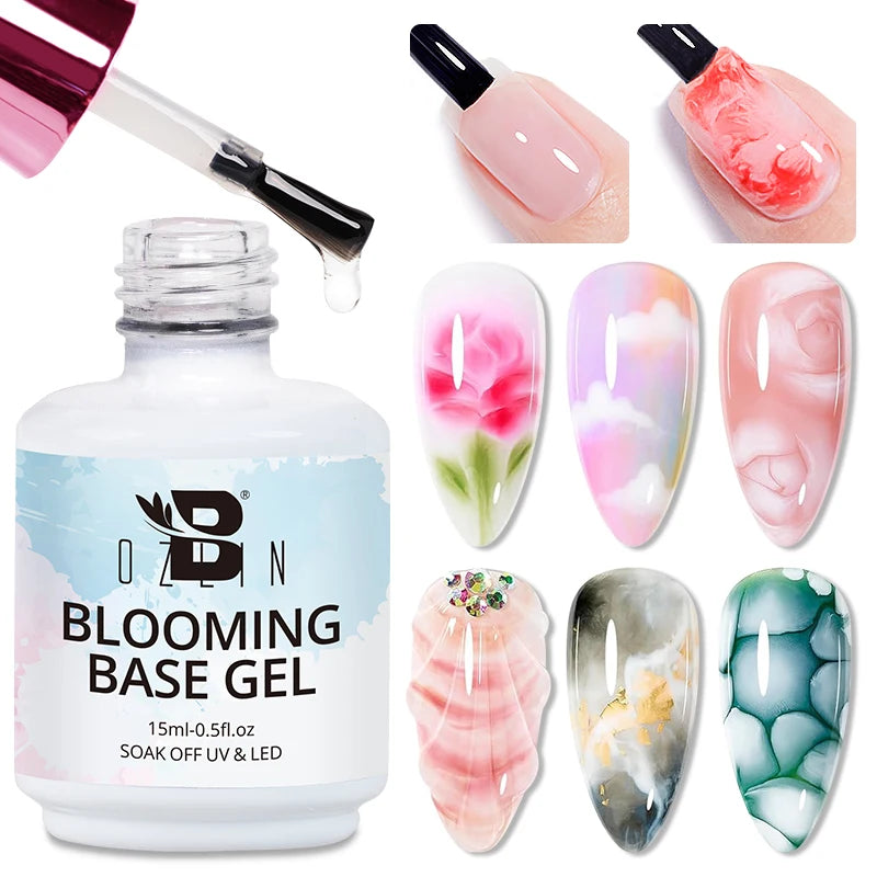 BOZLIN 15ml Clear Blooming Base Gel Polish UV LED Soak Off Nail Art Polish For Spreading Effect Marble Gel Paint Varnish Top