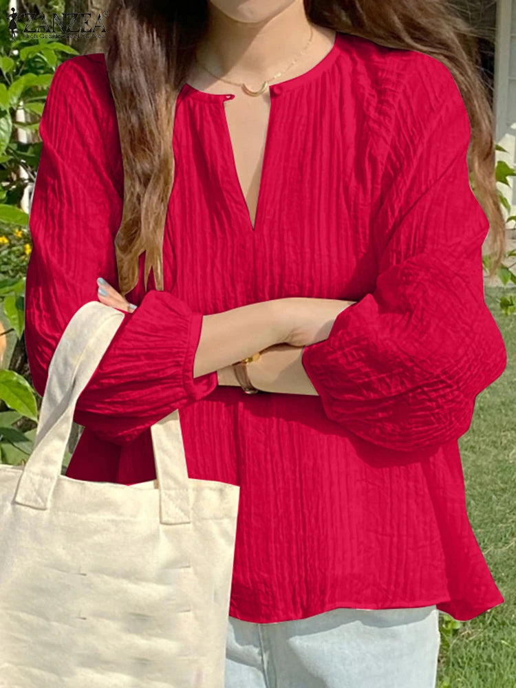 Fashion Women Long Sleeve O Neck Blouse 2025 ZANZEA Spring Summer Shirt Elegant Work Office Blusas Casual Loose Party Tops Femme