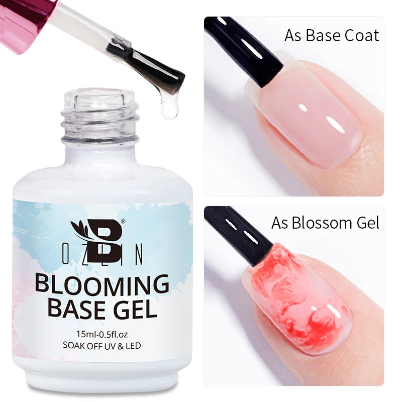 BOZLIN 15ml Clear Blooming Base Gel Polish UV LED Soak Off Nail Art Polish For Spreading Effect Marble Gel Paint Varnish Top