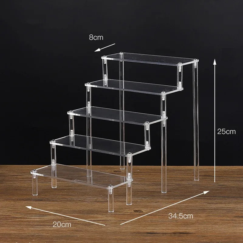 1-5 Tier Acrylic Display Stand Clear Display Riser Rack for Cupcake Perfume Doll Décor Organizer Amiibo Funko POP Figures DC05