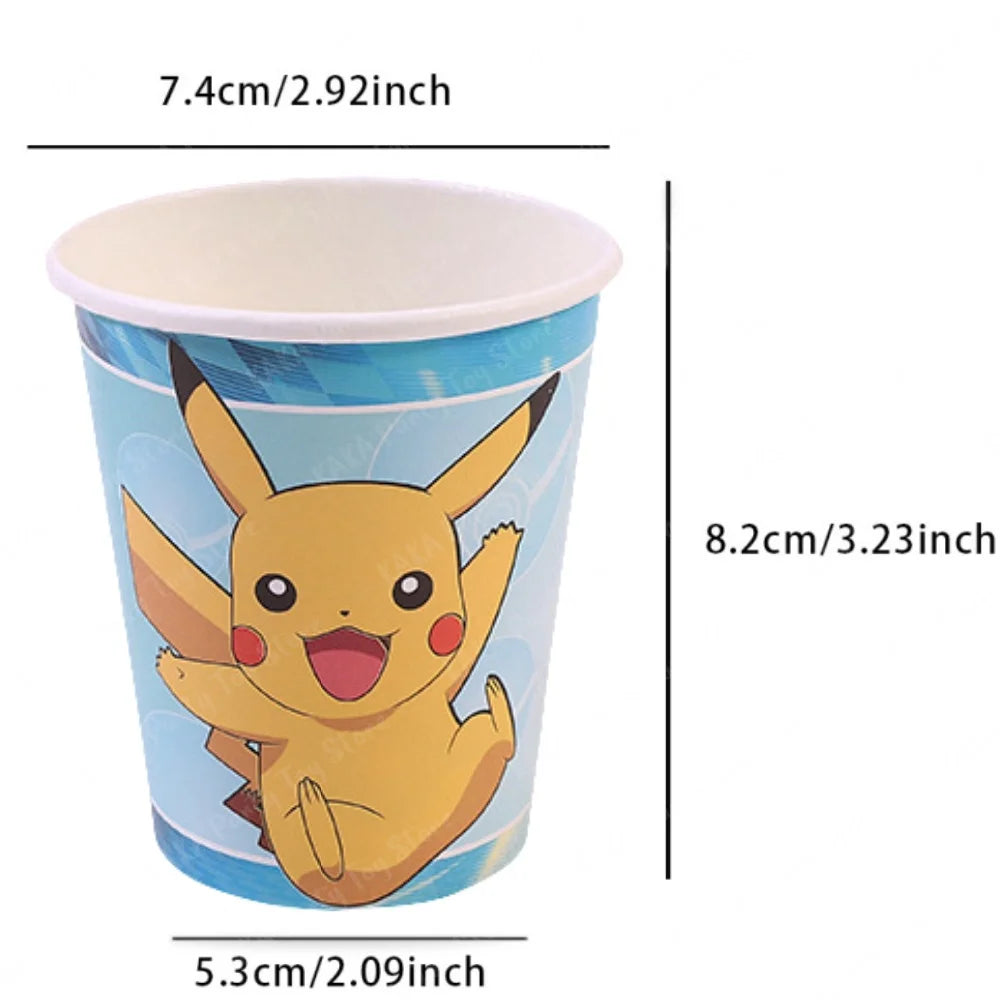 10/20/30Pcs Pokemon Cups Pikachu Pokeball 9 oz Disposable Paper Drinking Cup For Kids Birthday Party Decorations Supplies Toys