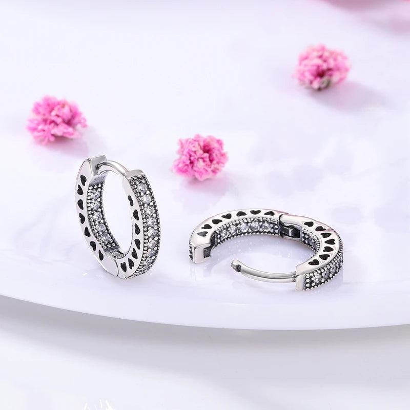 925 Silver Hoop Earrings  For Woman Pendientes Zircon Heart Shape Star Eardrop Original Earring Fashion Jewelry