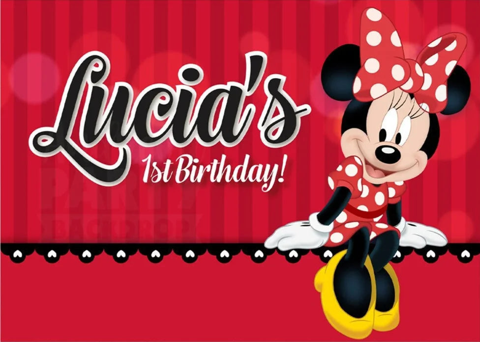 Custom Mickey Minnie or Mouse Backdrop Glitter Bow Baby Shower Girls Happy Birthday Party Photo Background Booths Studio Props