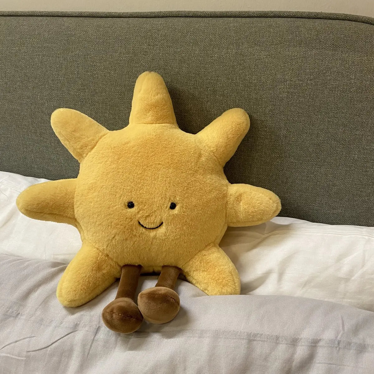 Adorable Smile Face White Moon Yellow Sun Plushie Stuffed Cute Cartoon Weather Plush Toy for Kid Bedroom Decor Sofa Throw Pillow