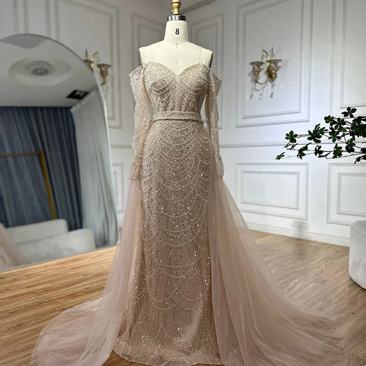 Serene Hill Customize Nude Mermaid Arabia Beaded Evening Dress Gown with Detachable Skirt for Formal Occasion 2025 BLA72243A