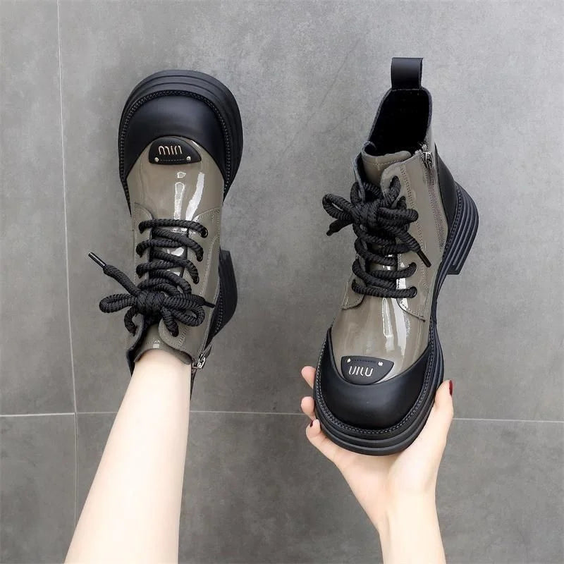 Ankle Boots Women New Winter Round Toe Lace-up Short Boots Women's Platform Heightening Designer Knight Boots Women Shoes