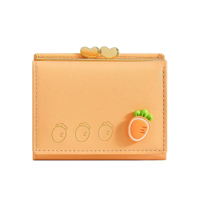 Cute Small Leather Pocket Wallet for Women Fruit Print Bifold Coin Purse Ladies Mini Short Purse Money Card Holders Clutch Bags