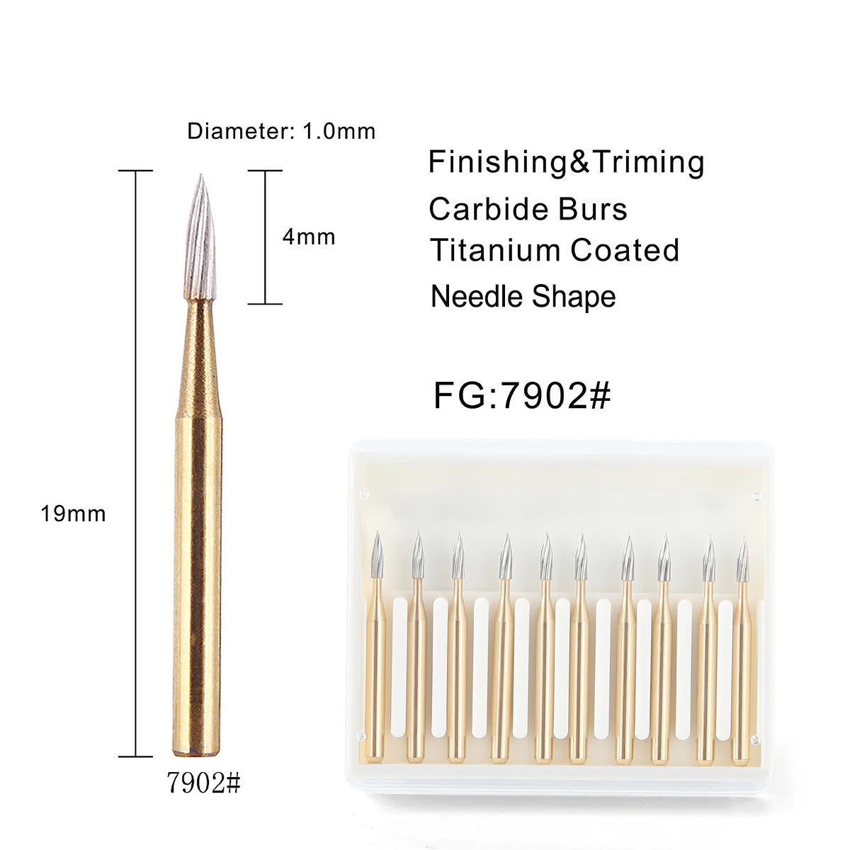 10pcs AZDENT Dental Burs Tungsten Carbide Drill For High Speed Handpiece Trimming & Finishing FG7901/FG7902/FG7406/FG7408/FG7114