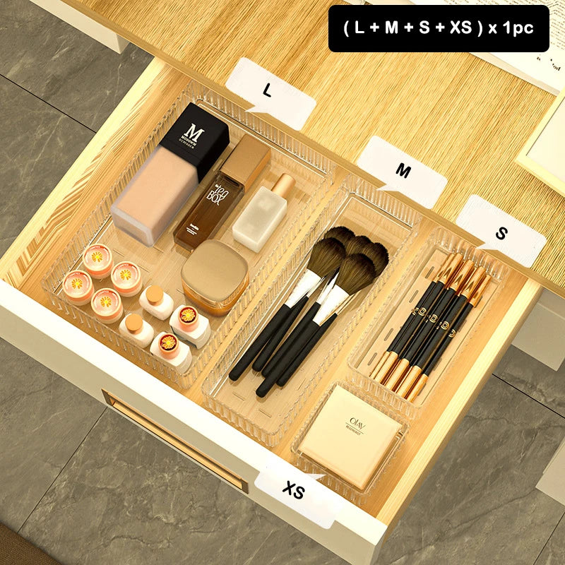 Plastic Transparent Cosmetics Storage Boxes Set Stackable Vanity Bathroom Makeup Organizer Bin Desktop Drawer Organizer