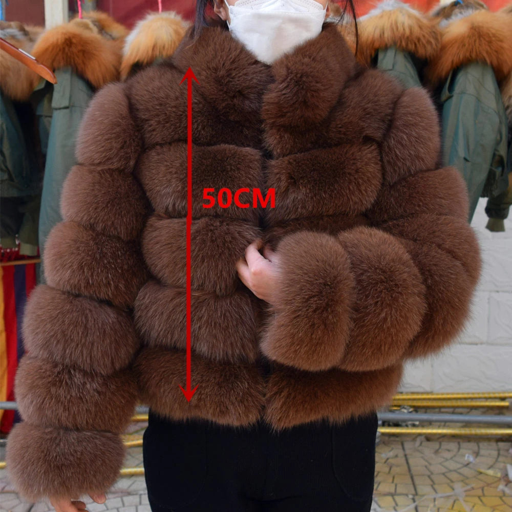 QUEENTINA Winter New Women's Cold Real Fox Fur Coat With Collar Especially Overcoat Leather Female Natural Plus Size 2023 Luxury