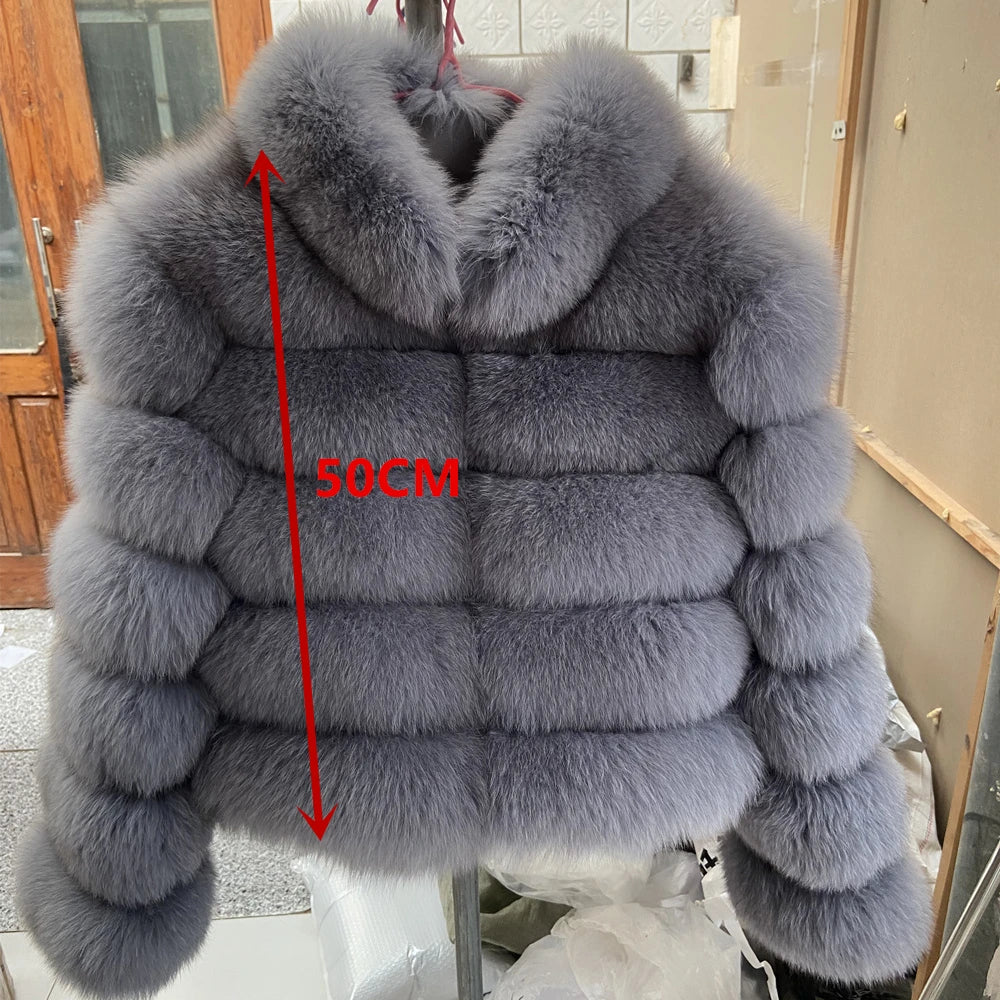 QUEENTINA Winter New Women's Cold Real Fox Fur Coat With Collar Especially Overcoat Leather Female Natural Plus Size 2023 Luxury