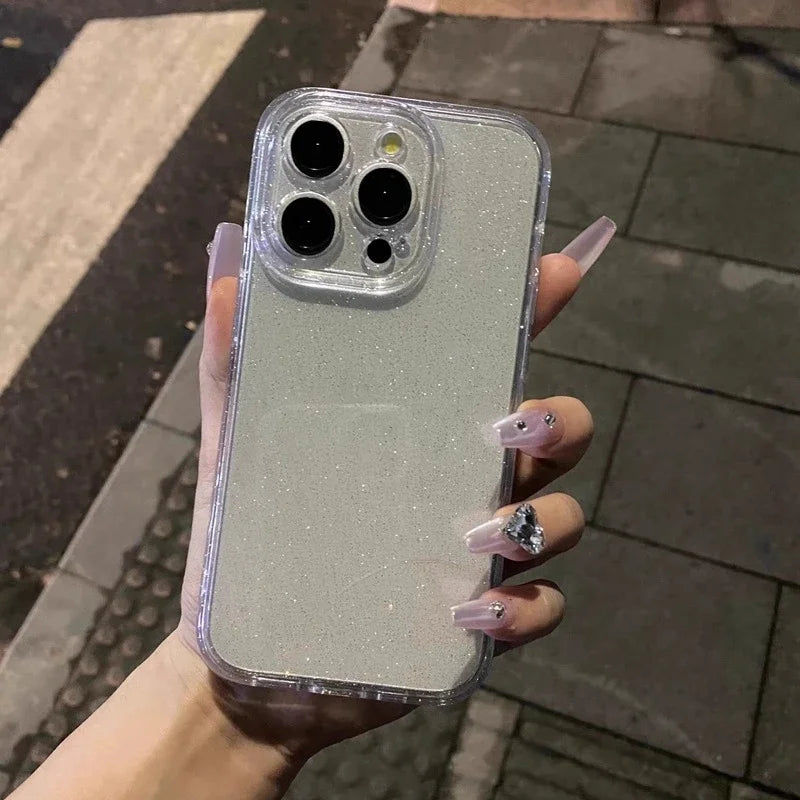 Soft Glitter Transparent Phone Case For iPhone 11 12 13 14 15 16 Pro Max Plus Shockproof Silicone Clear Bumper Cover
