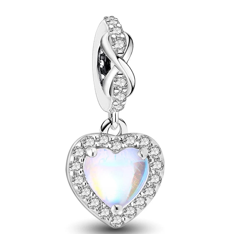 925 Sterling Silver Pendants Zircon Red Love Heart Charms Beads Fit Original Pandora Bracelet Bangles DIY Jewelry For Women