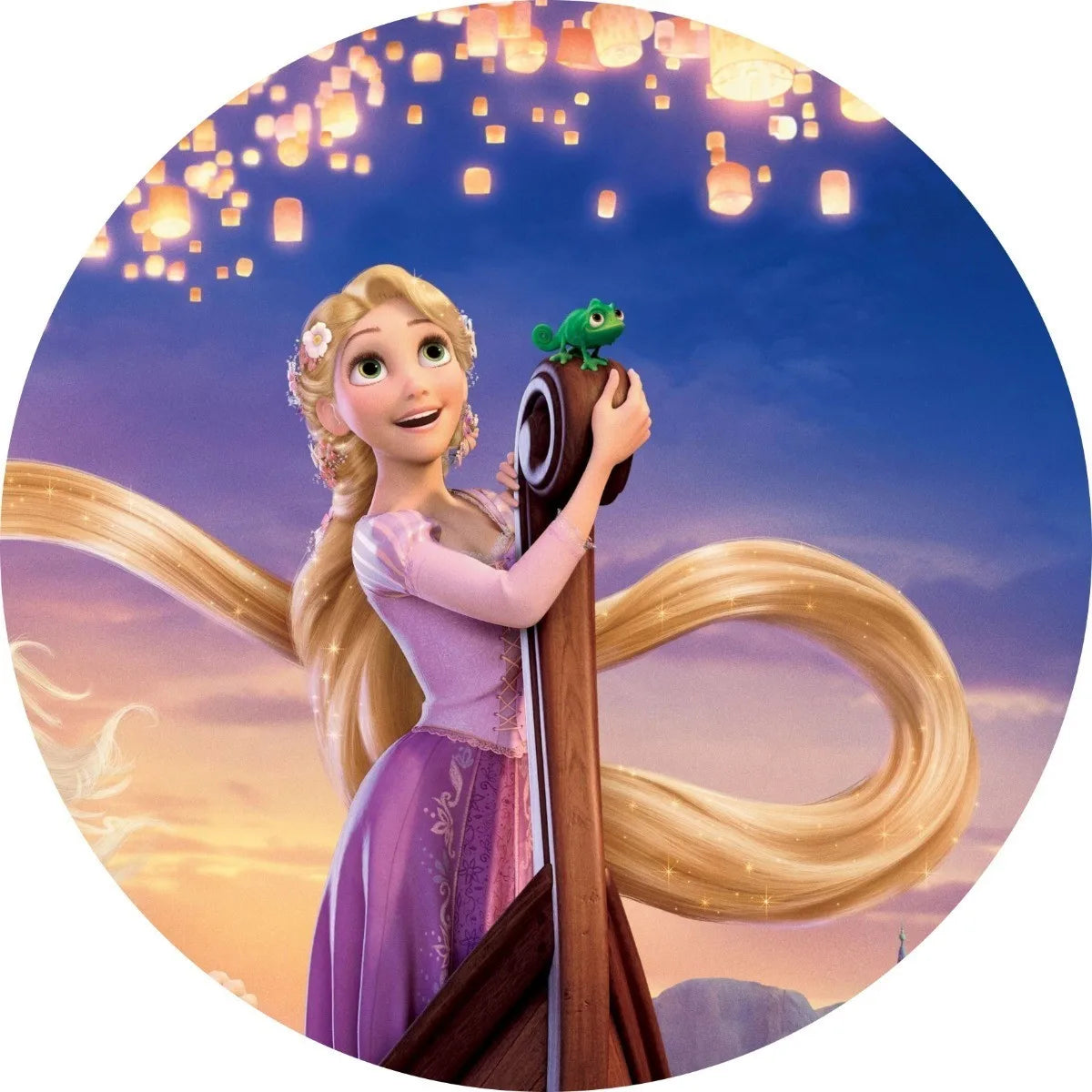 Tangled Rapunzel Princess Circle Backdrop Fairy Tale Castle Long Hair Girl Birthday Party Round Background Photo Studio Covers