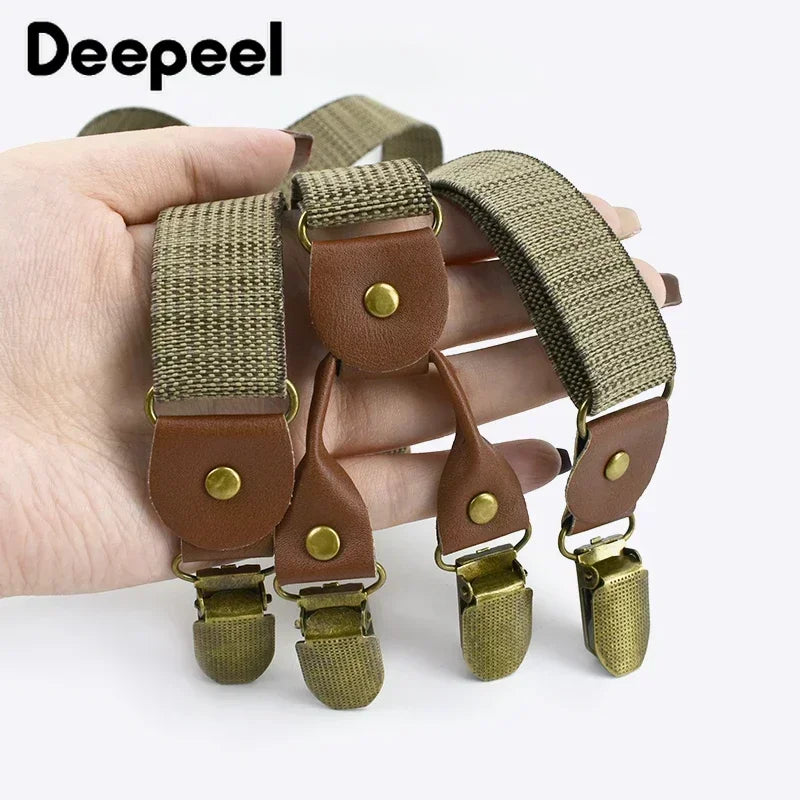 2.5cm Retro Elastic Mens Suspenders Unisex 4 Clips Y-Type Stripe Strong Strap Wide Braces Male Jockstrap Casual Men's Suspender