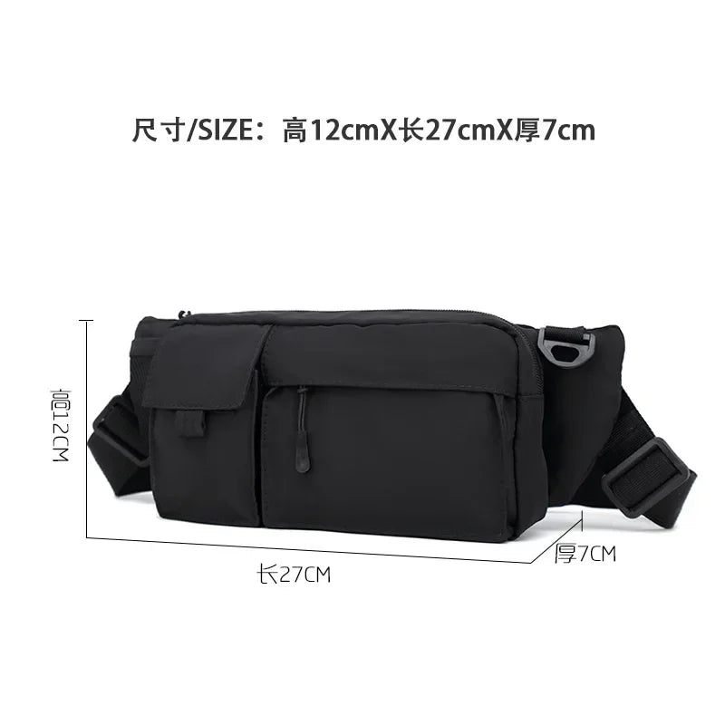 Crossbody Small Bag for Men's Outdoor Cycling Oxford Fabric Solid Personalized Chest for Youth Trend Backpack Casual Waist Bag
