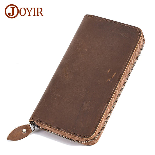 JOYIR Genuine Leather Long Wallets for Men RFID Blocking Cash Credit Card Holder Checkbook Wallet Zipper Coin Pocket Purse Male