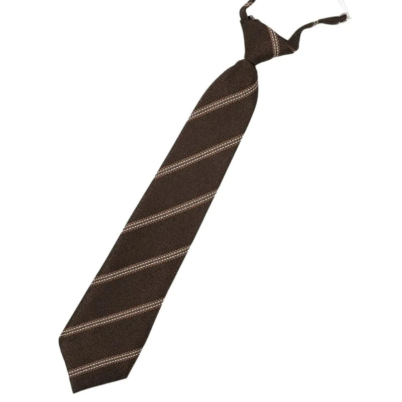 Polyester Silk Pre-Tied Neck Tie Vintage Brown Checkered Striped Necktie JK Girl School Student Uniform Bowknot Bowtie